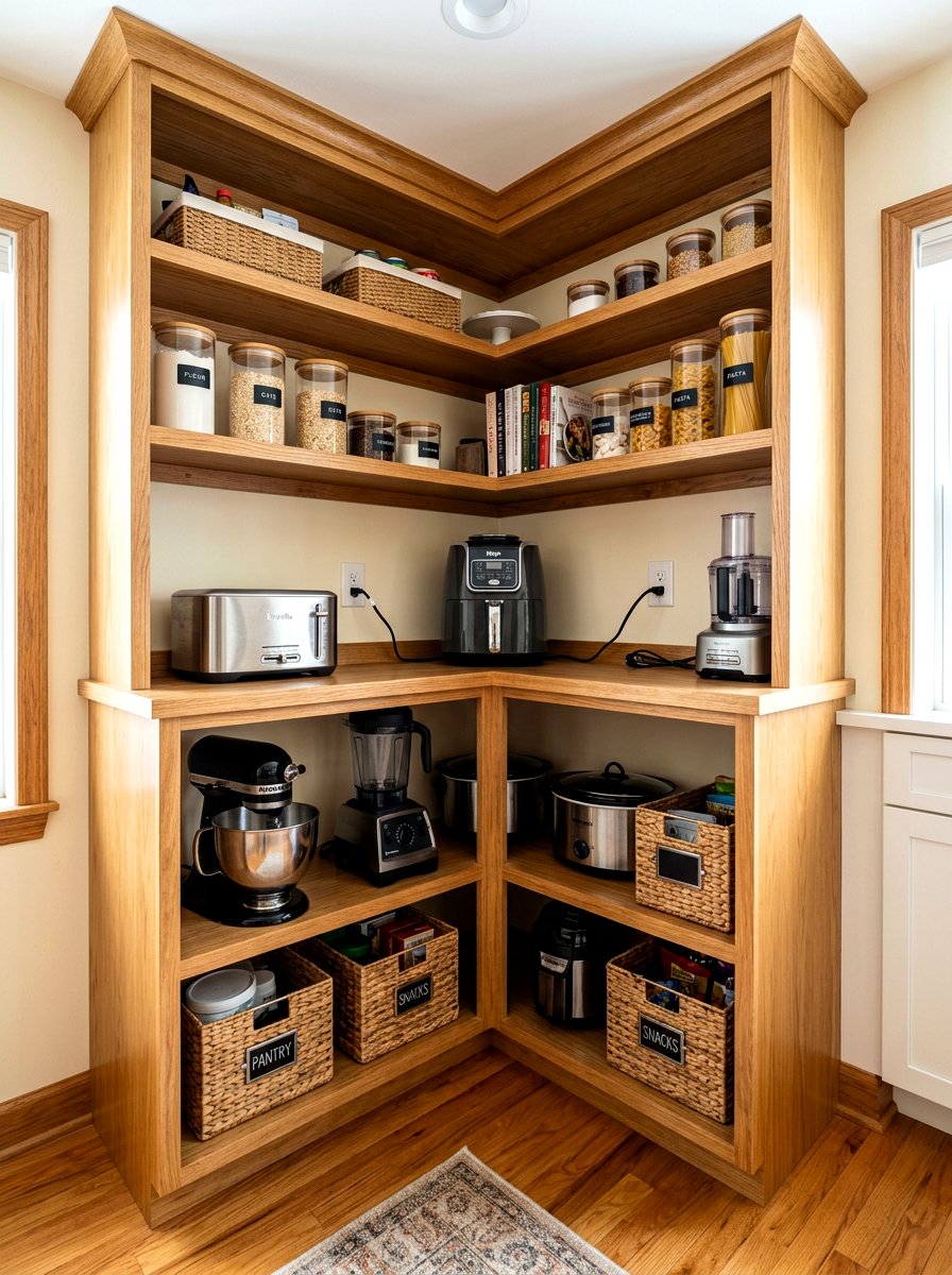 Corner pantry appliance storage - 30 corner pantry shelving ideas