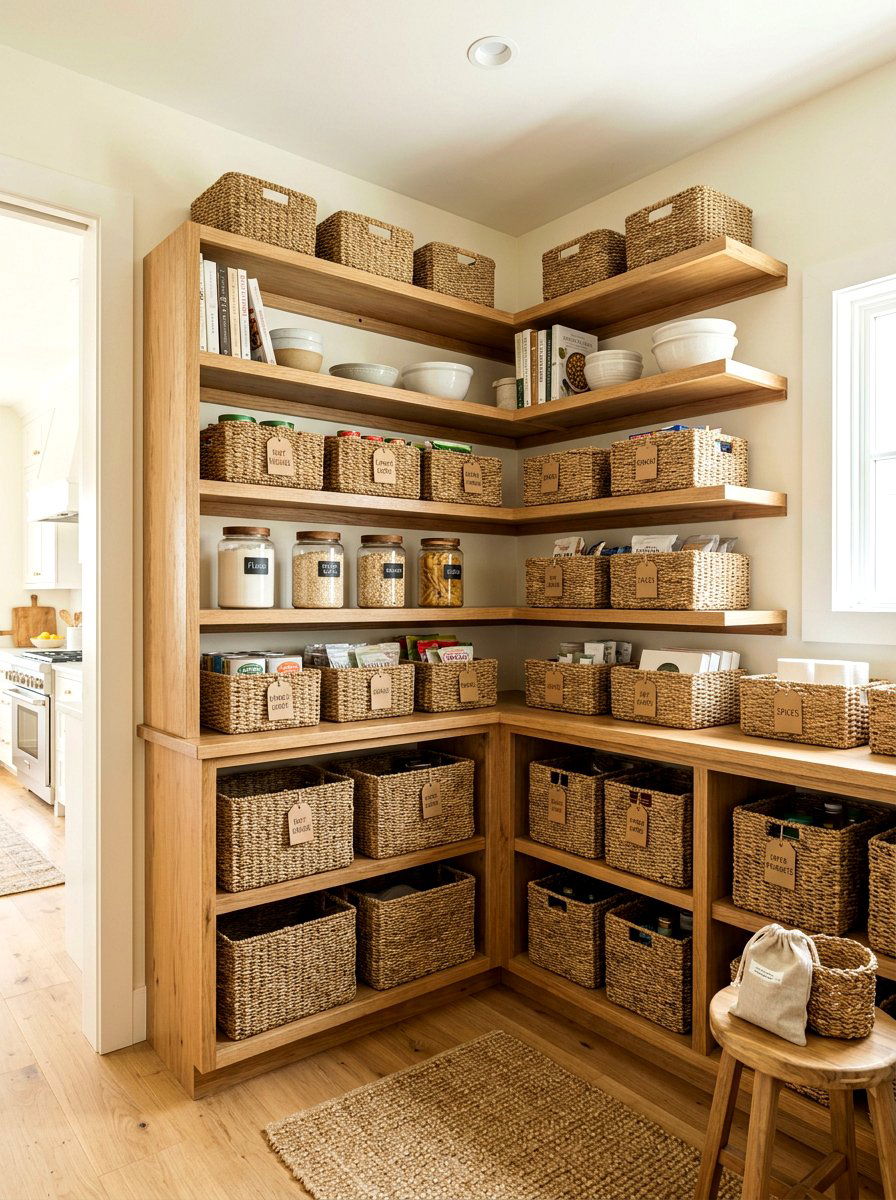Corner pantry basket organization - 30 corner pantry shelving ideas