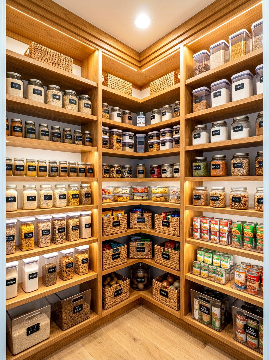 Corner pantry shelves - 30 pantry snack zone ideas