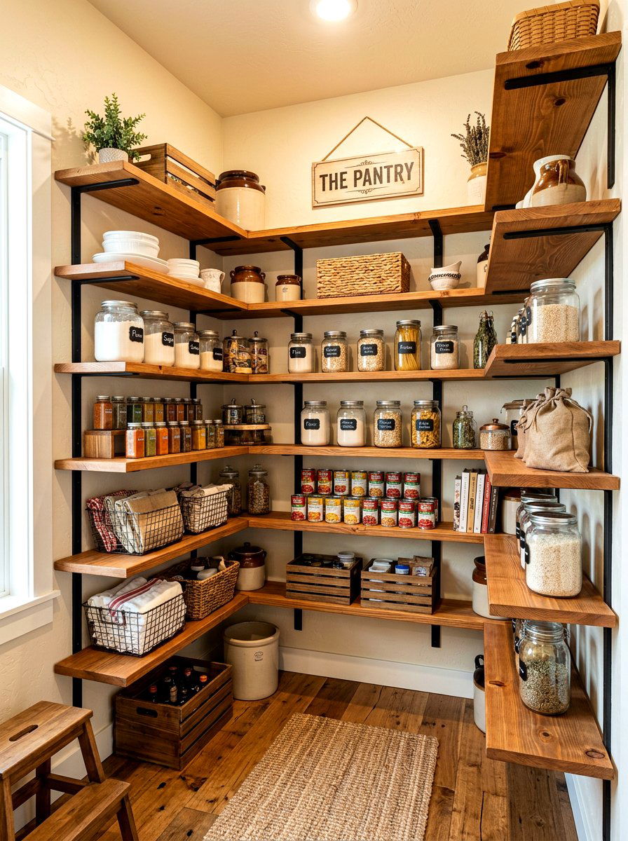 Corner pantry wood shelves - 30 corner pantry shelving ideas