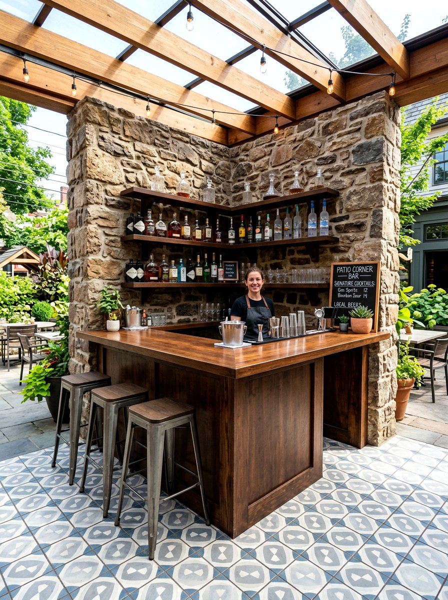 Corner patio bar - 30 backyard bar ideas
