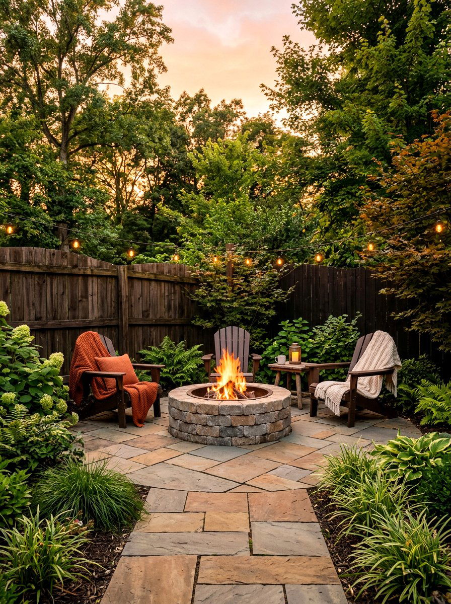Corner paver fire pit - 30 paver fire pit patio ideas