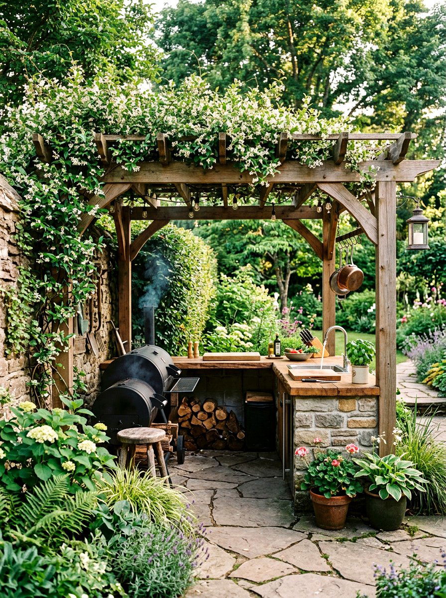 Corner pergola bbq area - 30 pergola with kitchen ideas