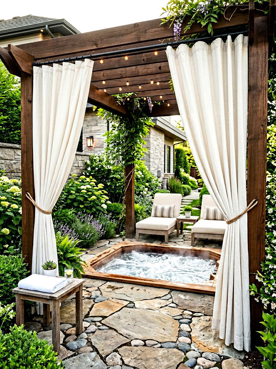 Corner pergola curtains - 30 pergola curtain ideas