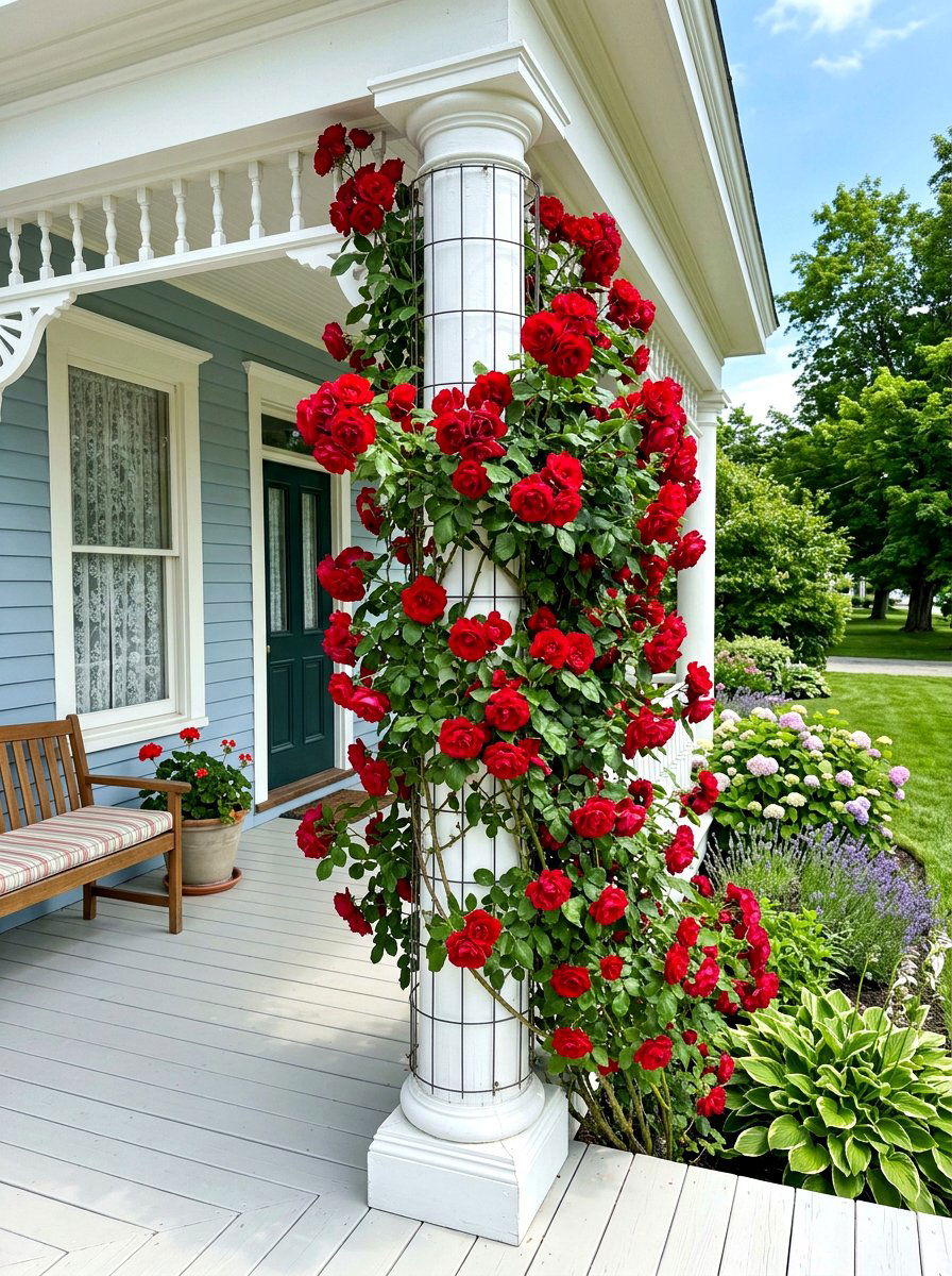 Corner pillar support - 30 climbing rose trellis ideas