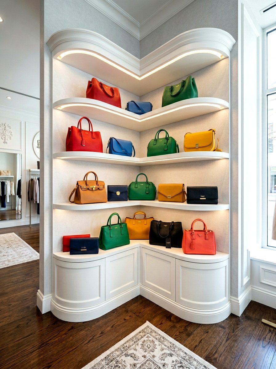 Corner purse display unit - 30 purse display closet ideas