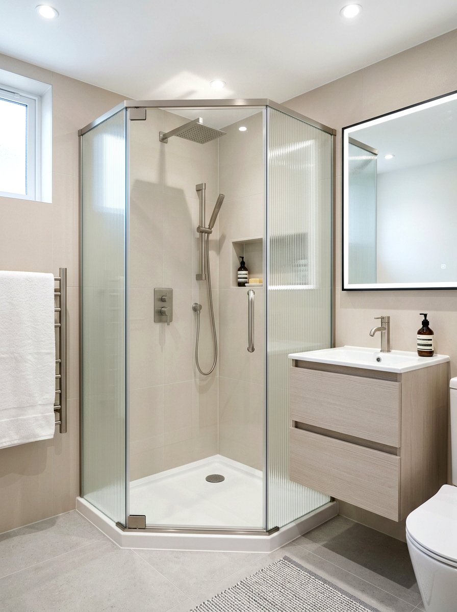 Corner ribbed glass shower enclosure - 30 ribbed glass shower ideas