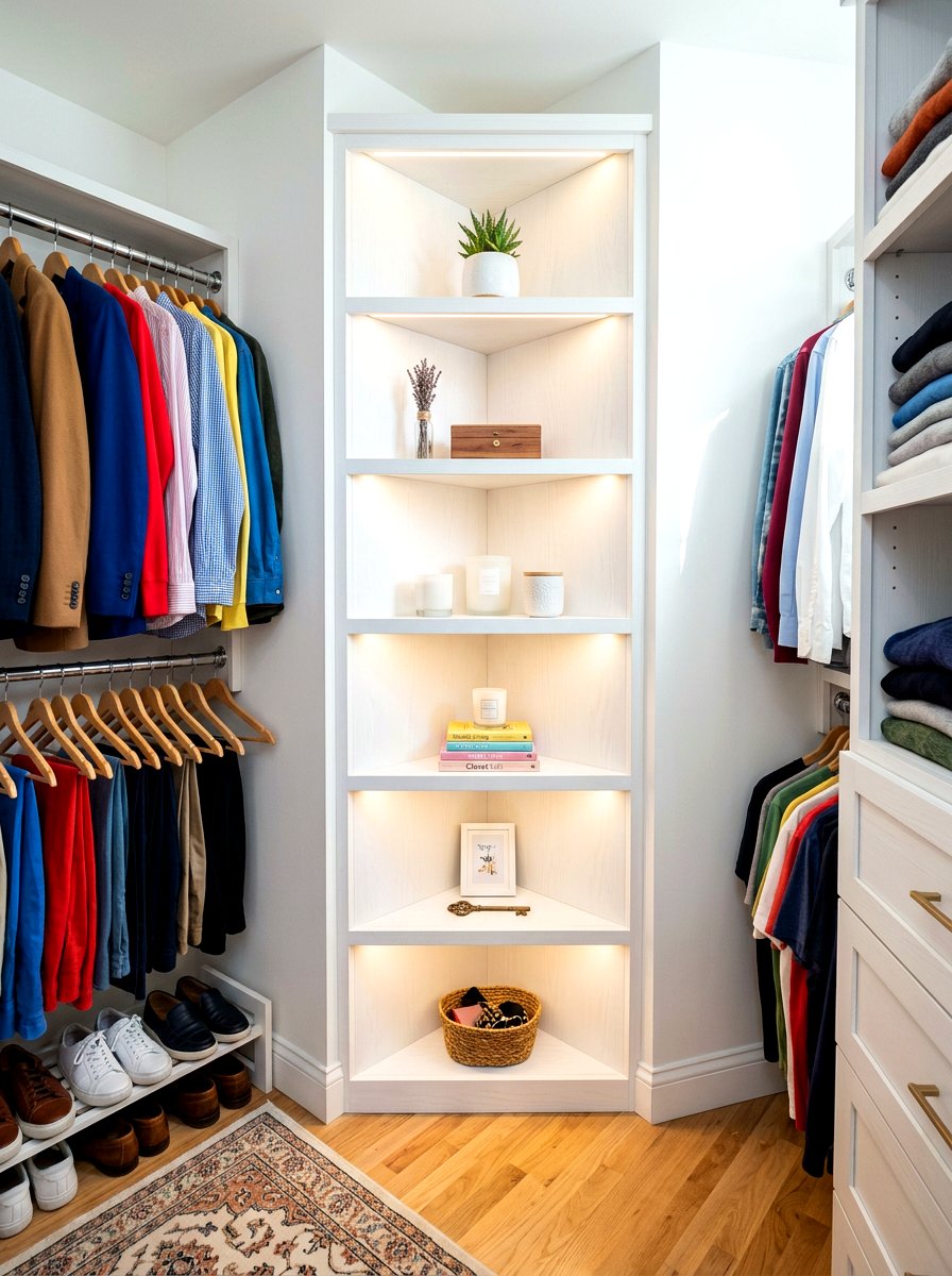 Corner shelf unit - 30 organizing a coat closet ideas