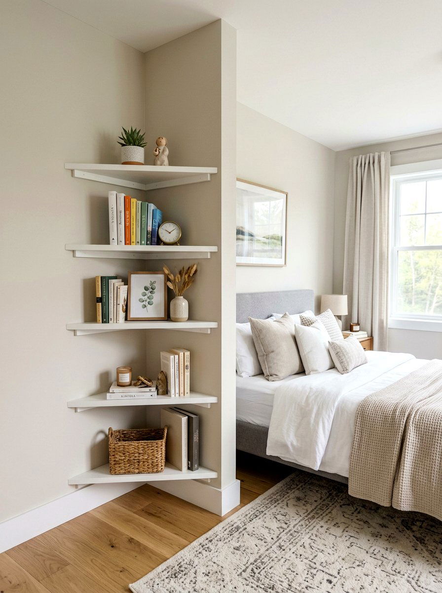 Corner shelf unit - 30 small apartment storage ideas