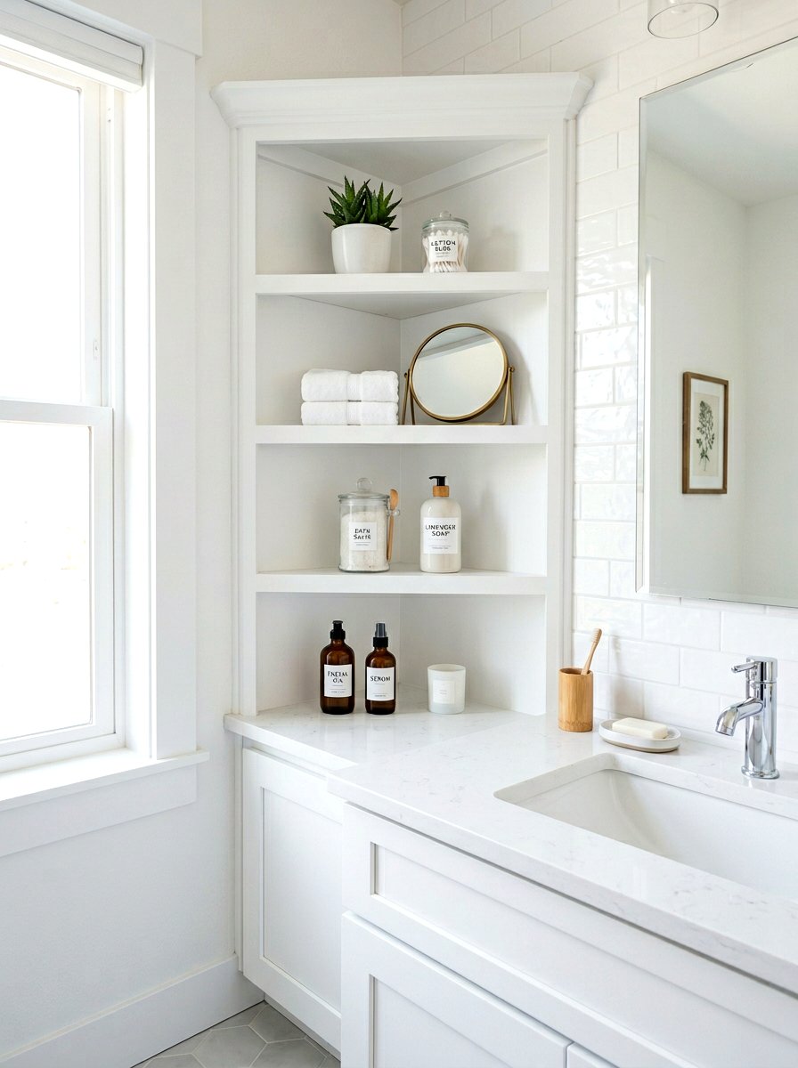 Corner shelf unit - 30 under sink bathroom storage ideas