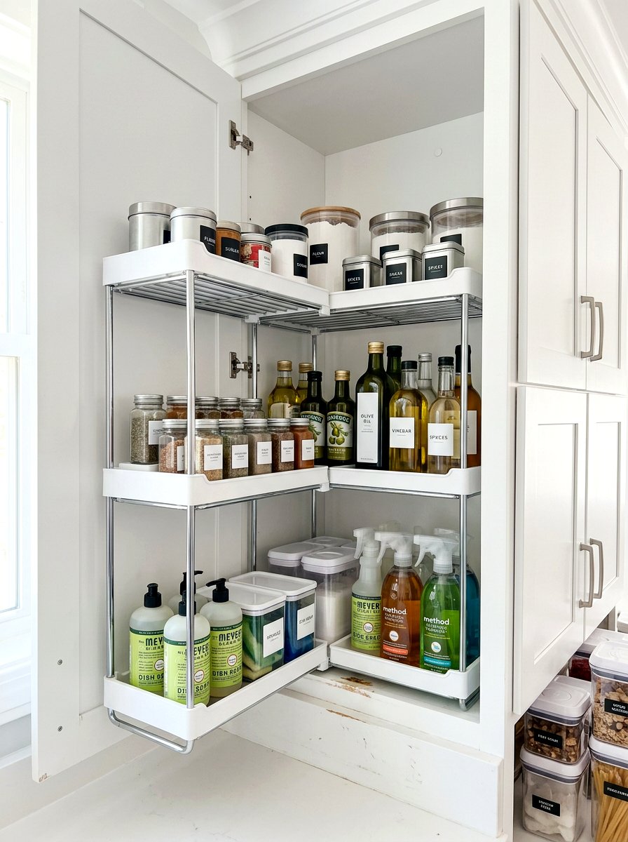 Corner shelves for awkward spaces - 30 organizing under sink storage ideas