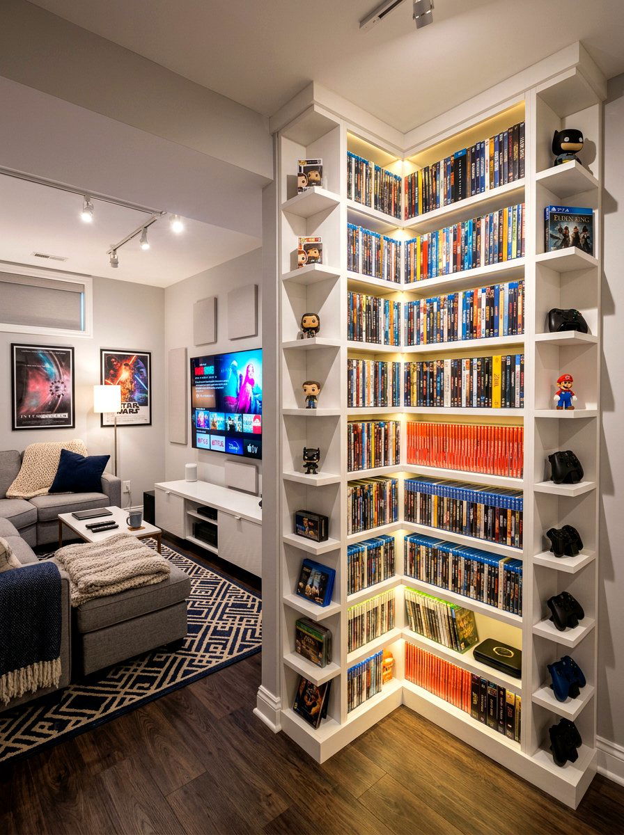 Corner shelving unit - 30 basement storage wall ideas