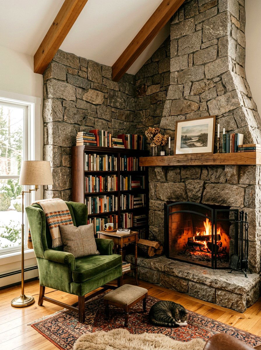 Corner stone fireplace - 30 stone fireplace ideas
