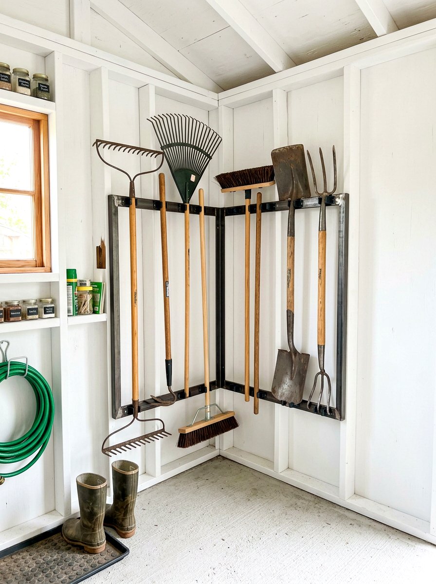 Corner tool storage unit - 30 garden tool wall ideas