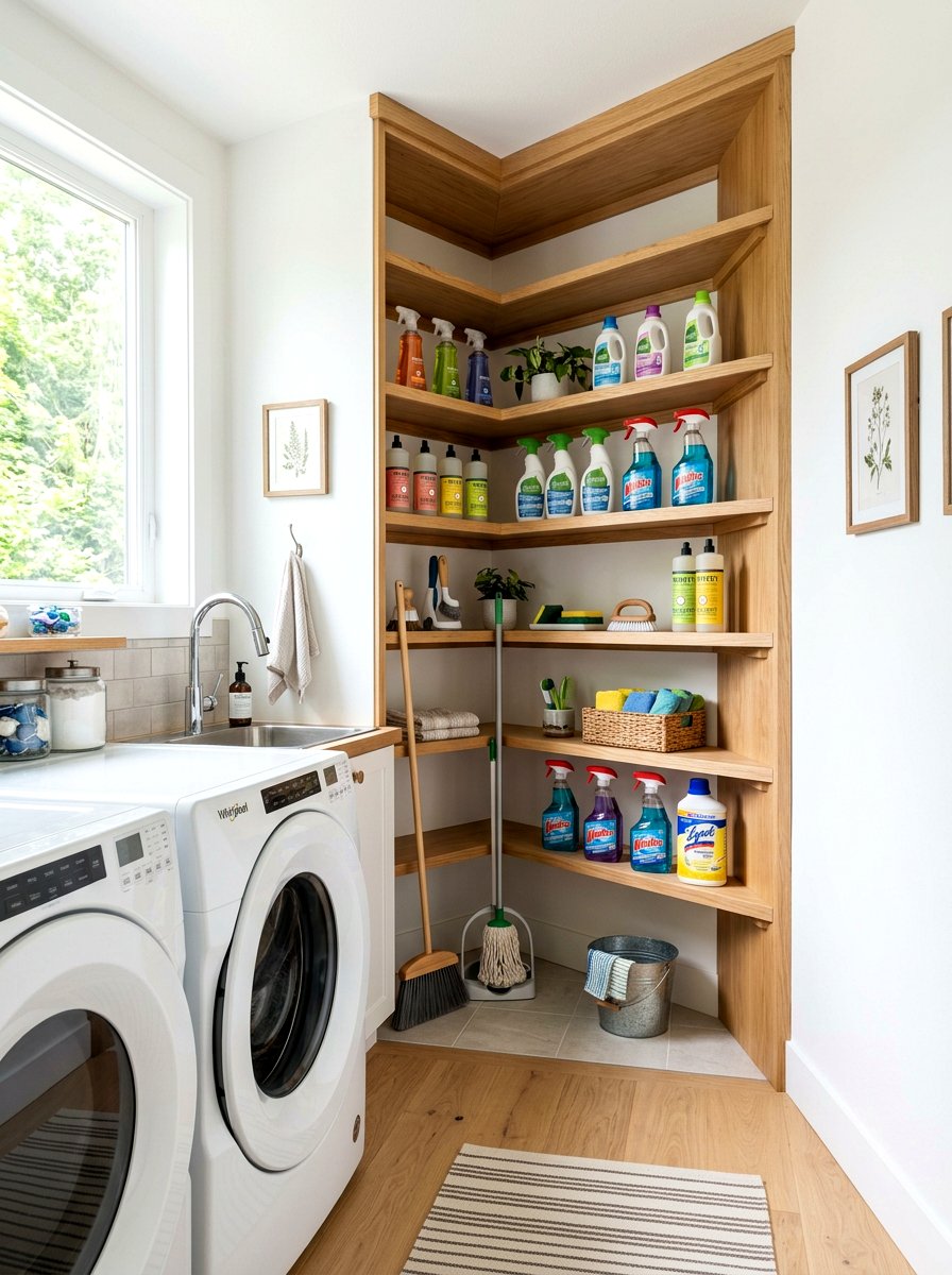 Corner utility storage unit - 30 green cleaning station ideas