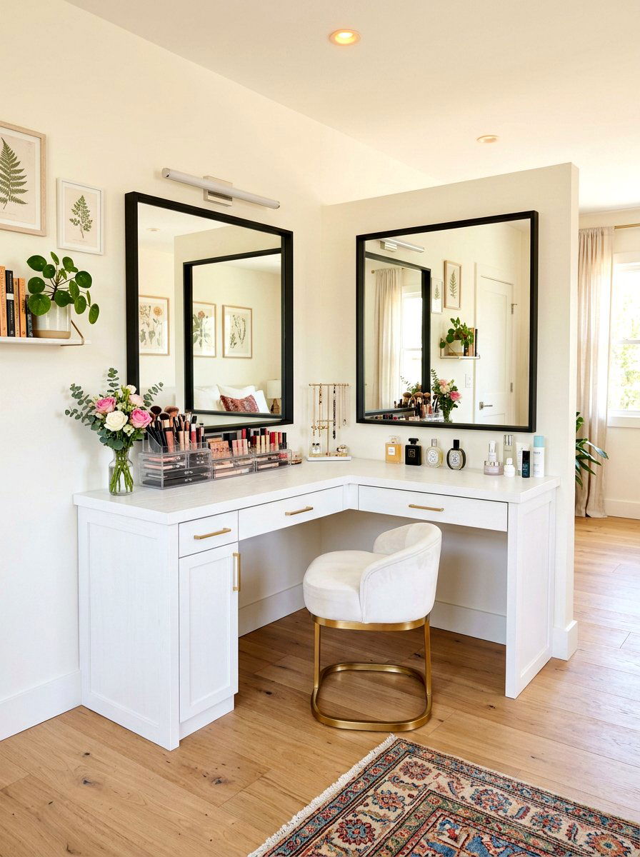 Corner vanity setup - 30 beauty room ideas