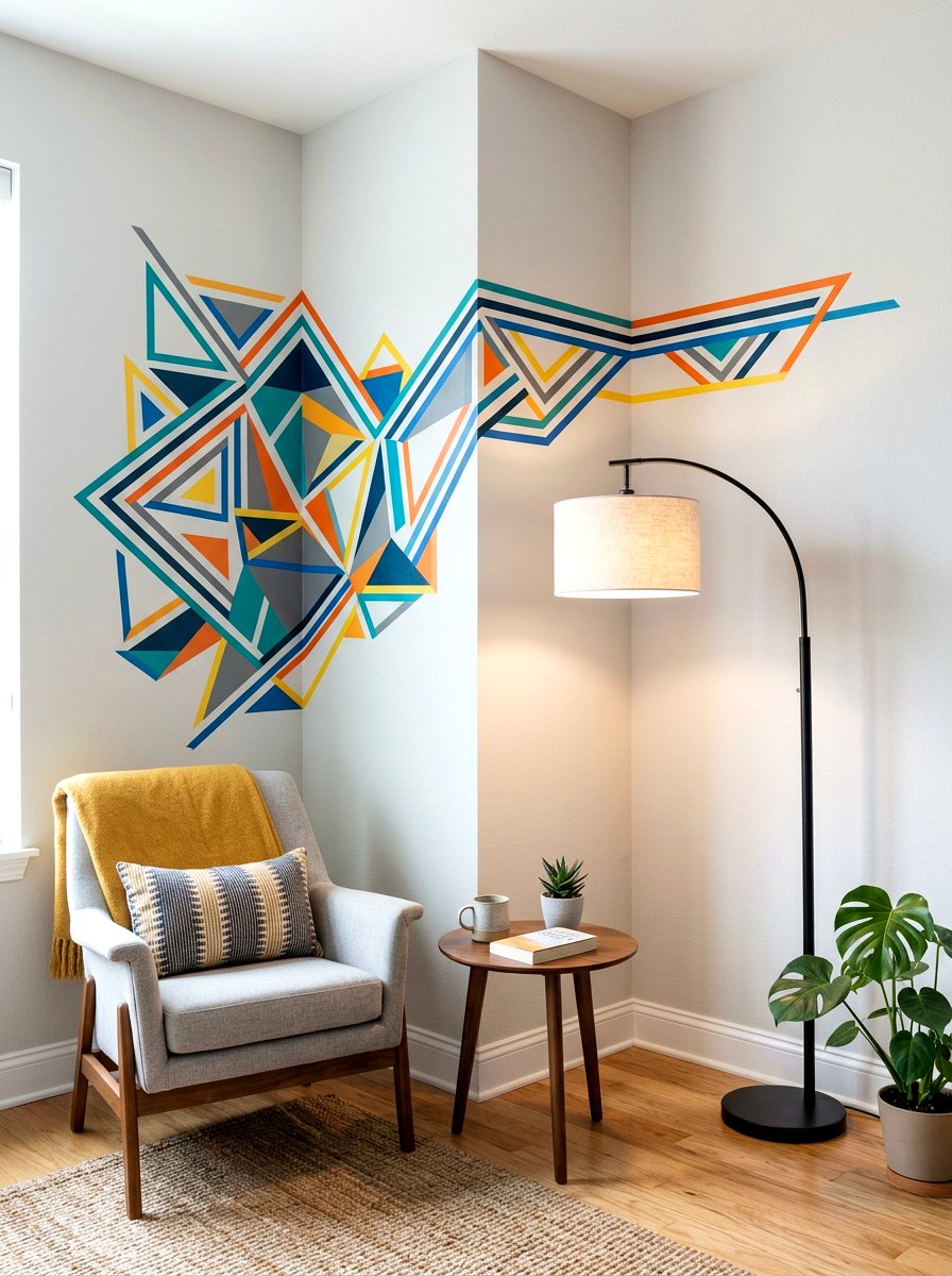 Corner wall art tape - 30 tape wall art display ideas