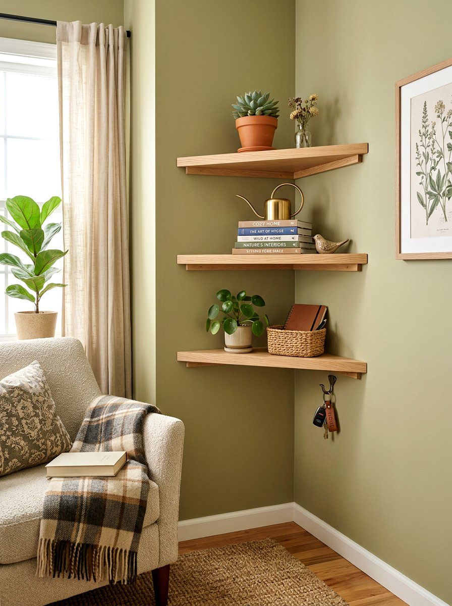 Corner wall shelf - 30 drop zone shelf ideas