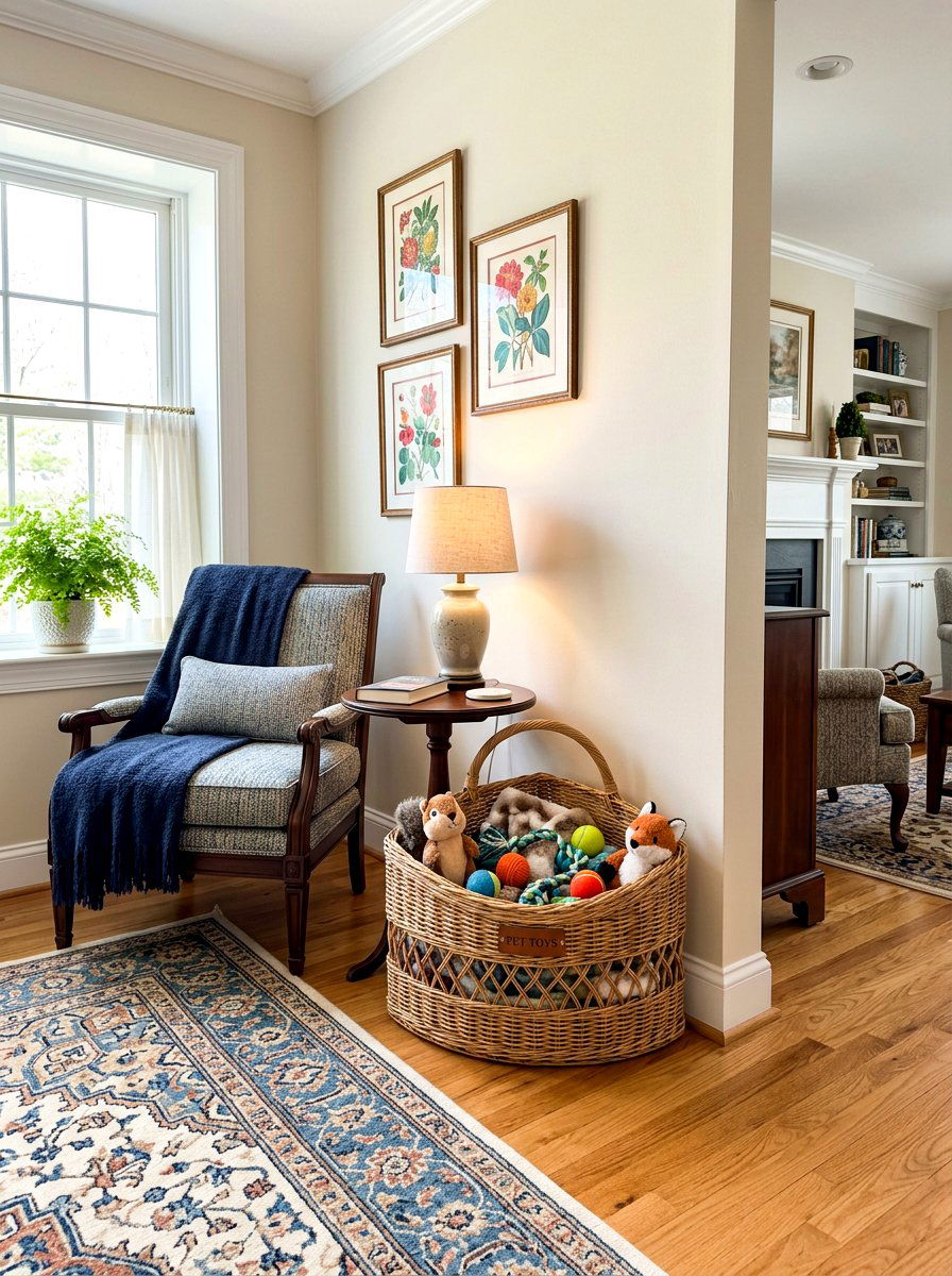 Corner wicker pet toy basket - 30 pet toy basket ideas