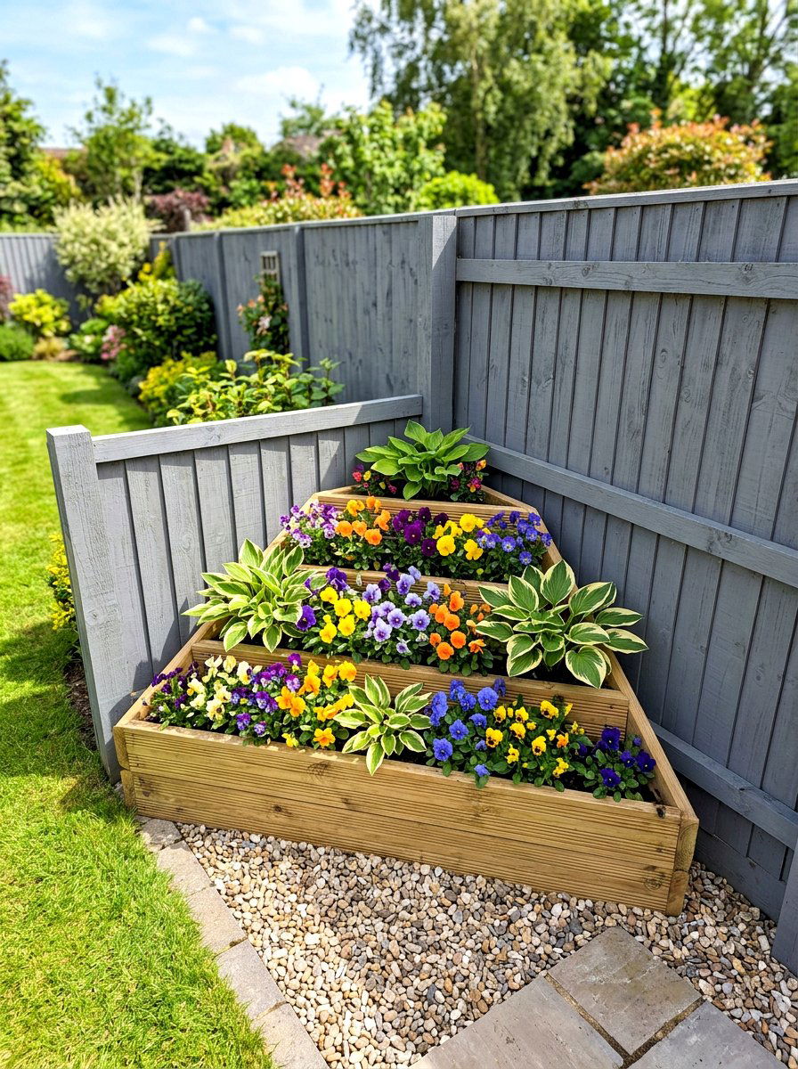 Corner wooden planter - 30 wood raised bed ideas