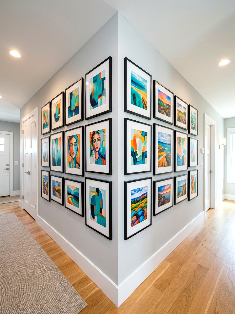 Corner wrap gallery wall - 30 hallway gallery wall ideas