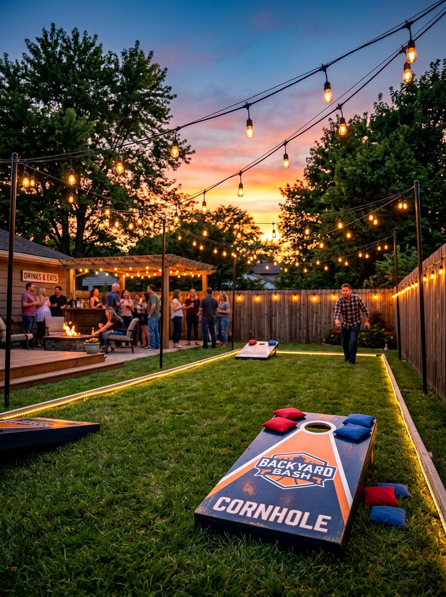 Cornhole Area String Lights - 30 cornhole area ideas