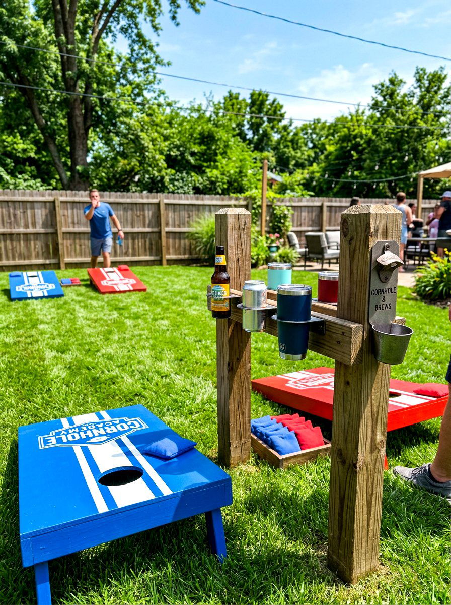 Cornhole Drink Holder Station - 30 cornhole area ideas