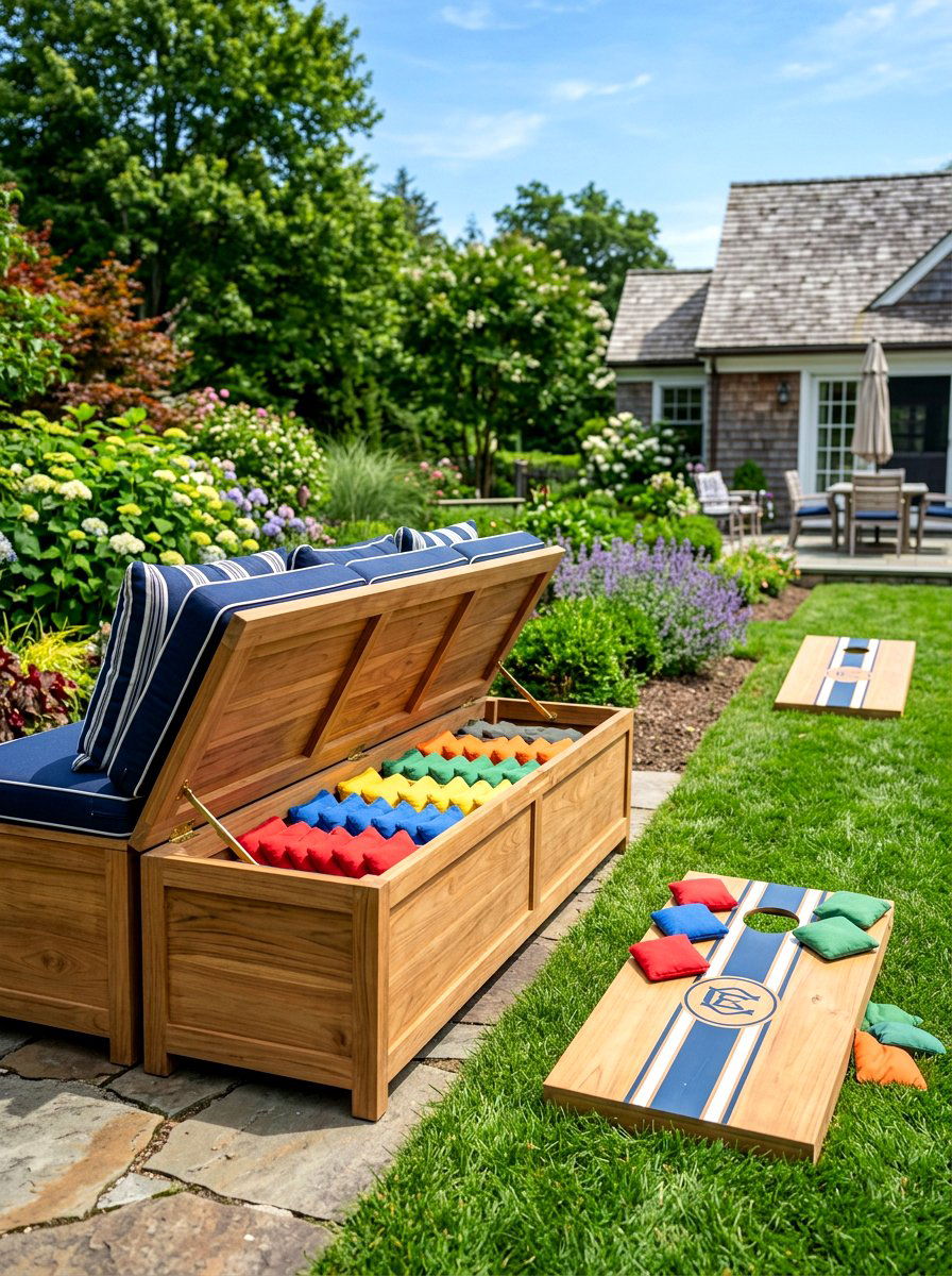 Cornhole Storage Bench - 30 cornhole area ideas