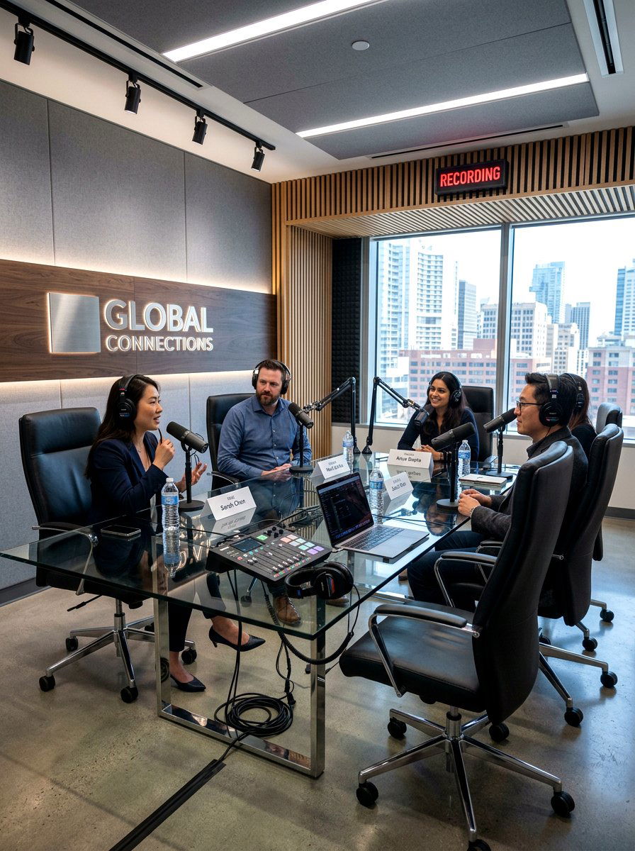 Corporate style podcast setup - 30 podcast room ideas