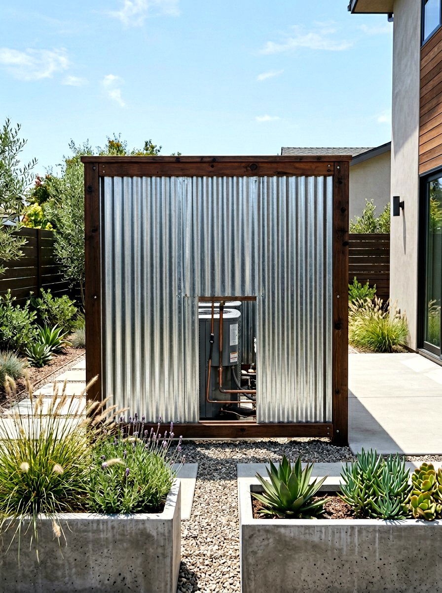 Corrugated Metal AC Screen - 30 air conditioner screen ideas
