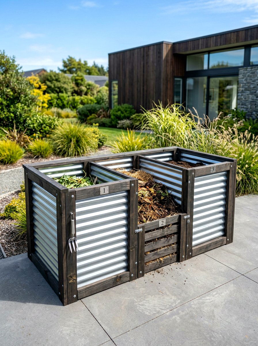 Corrugated Metal Compost Box - 30 compost bin ideas