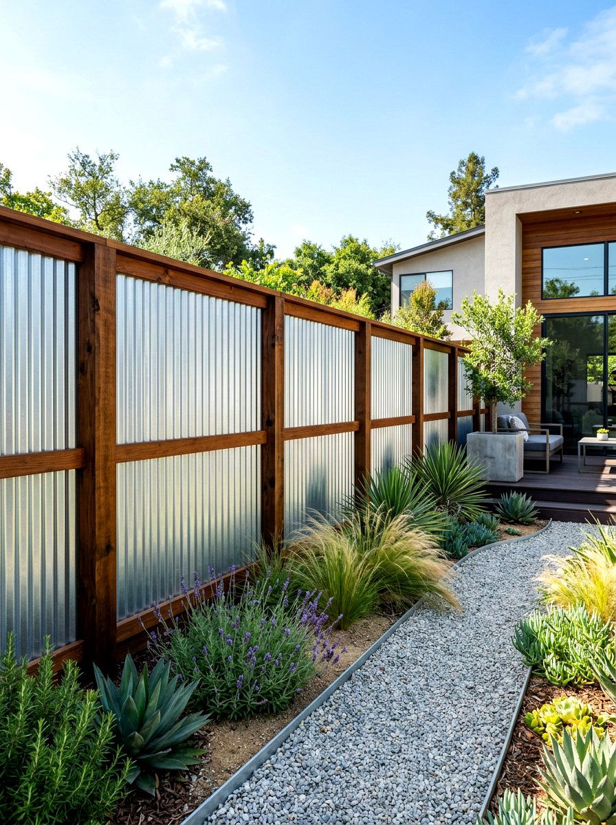 Corrugated Metal Fence - 30 backyard privacy ideas