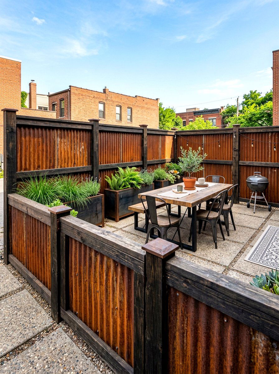 Corrugated Metal Fence - 30 rustic fence ideas
