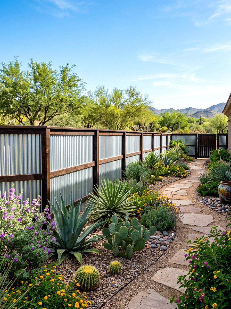 Corrugated Metal Fence - 30 side yard privacy ideas