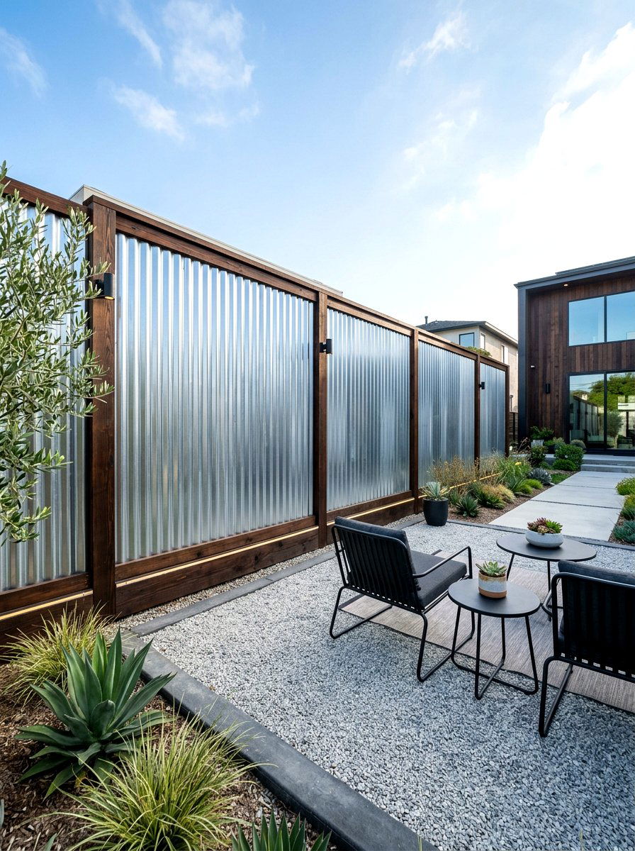 Corrugated Metal Fence - 30 cheap fence ideas