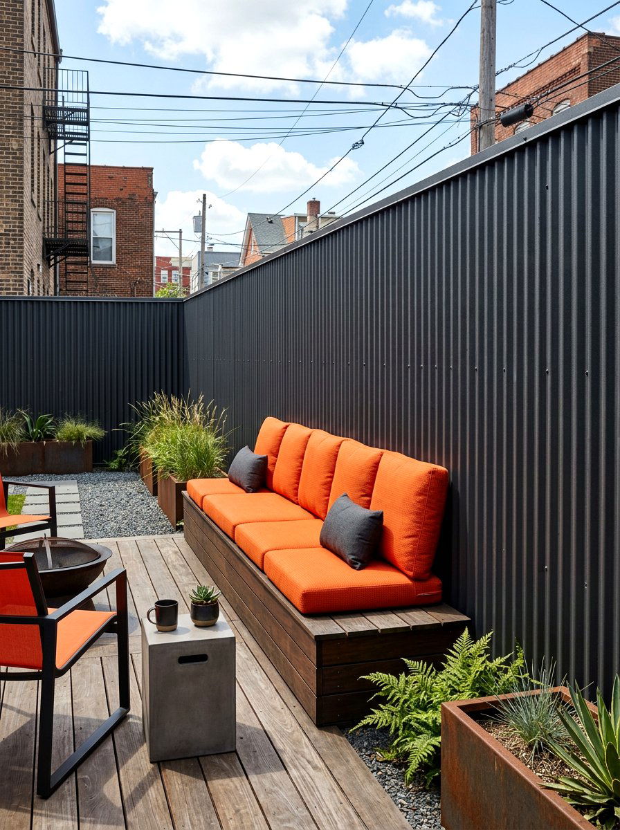 Corrugated Metal Fence - 30 courtyard privacy wall ideas