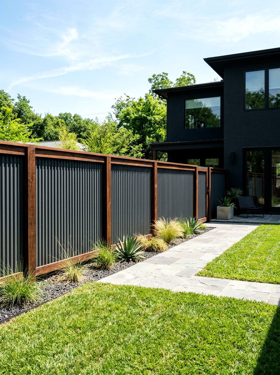 Corrugated Metal Fence - 30 front yard fence ideas