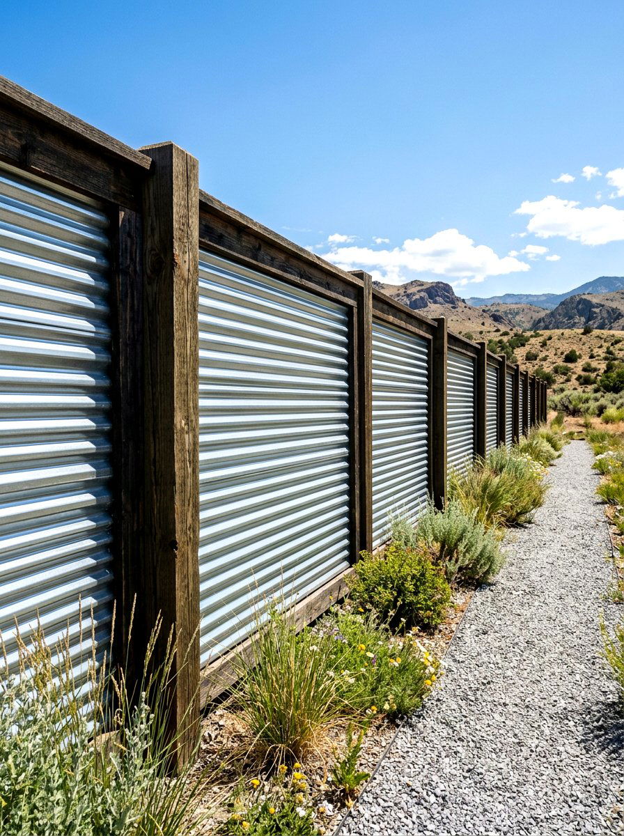 Corrugated Metal Fence - 30 horizontal fence ideas