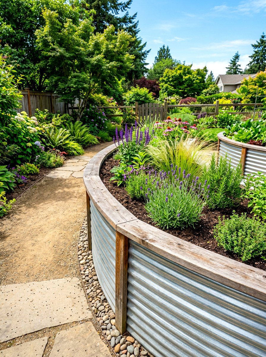 Corrugated Metal Garden Wall - 30 raised bed fence ideas