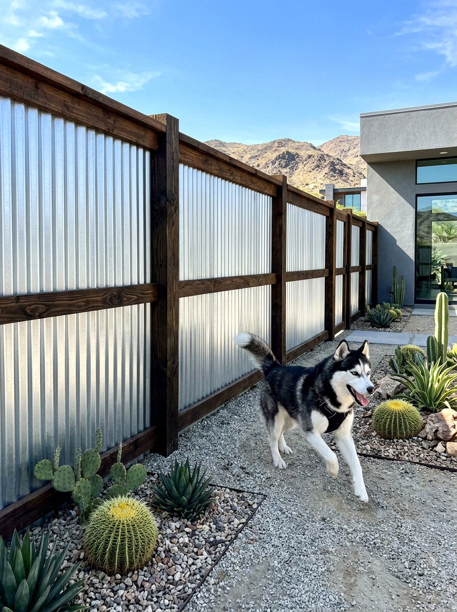 Corrugated Metal Industrial Yard - 30 dog fence ideas