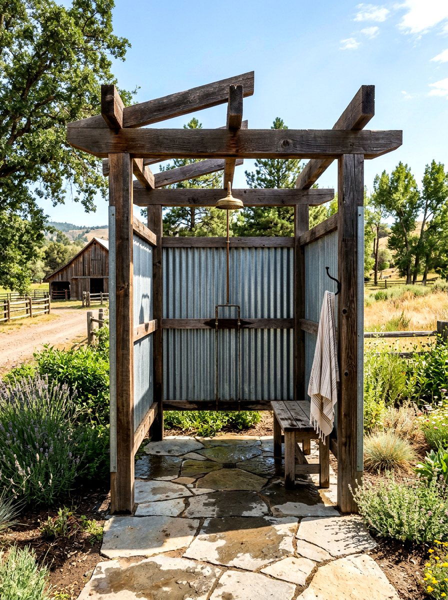Corrugated Metal Outdoor Shower - 30 outdoor shower ideas