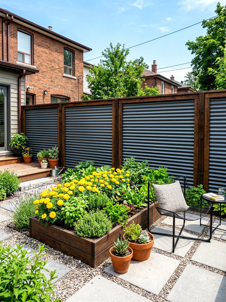Corrugated Metal Panel Fence - 30 small yard fence ideas