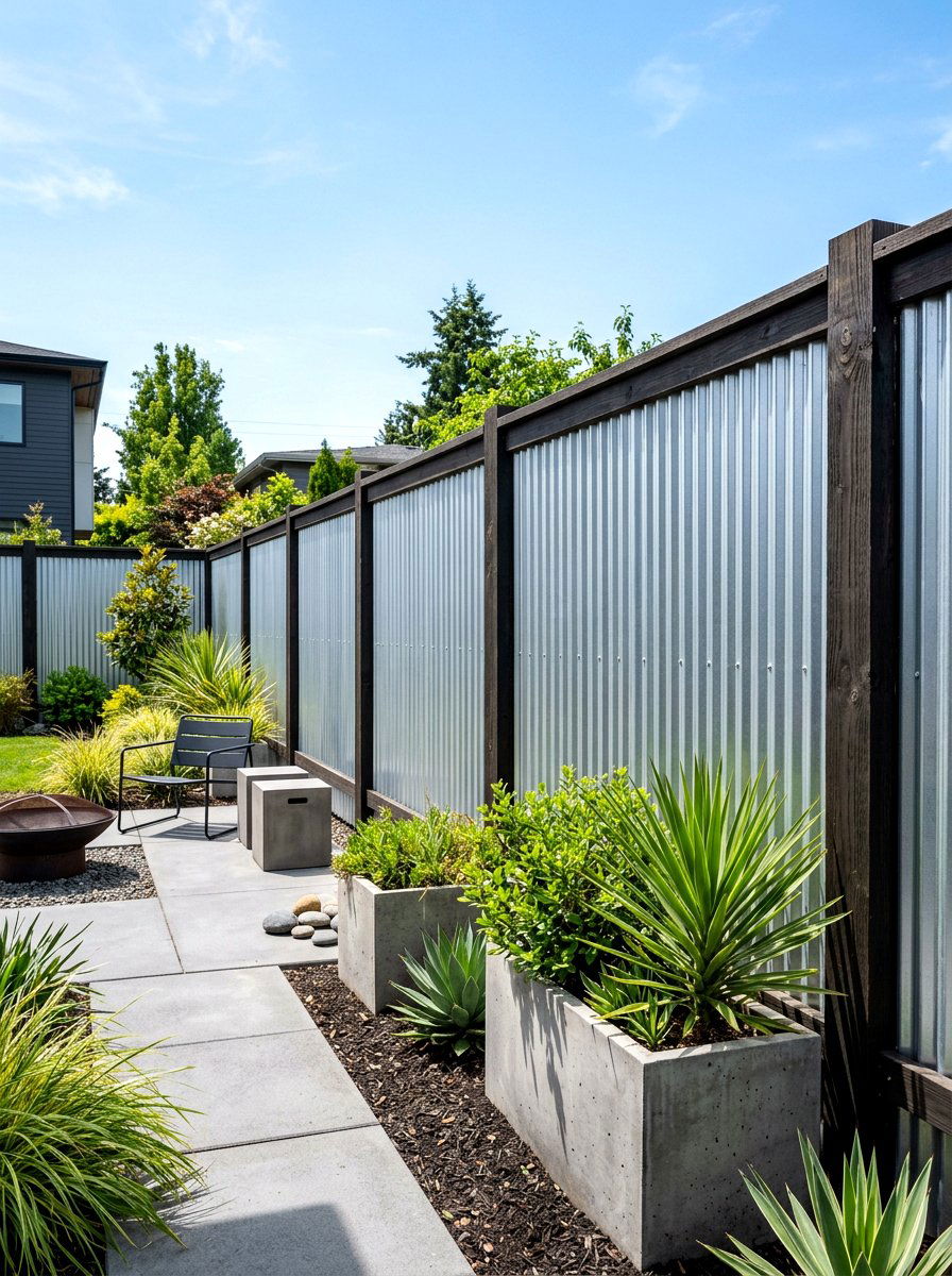 Corrugated Metal Panel - 30 decorative fence ideas
