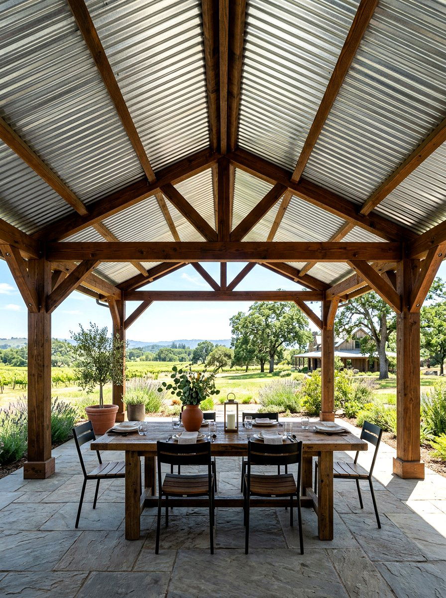 Corrugated Metal Patio Cover - 30 shaded backyard ideas