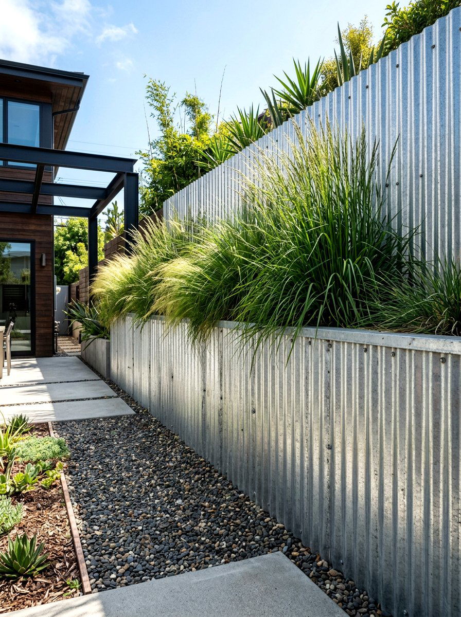 Corrugated Metal Planter Wall - 30 vertical garden privacy wall ideas