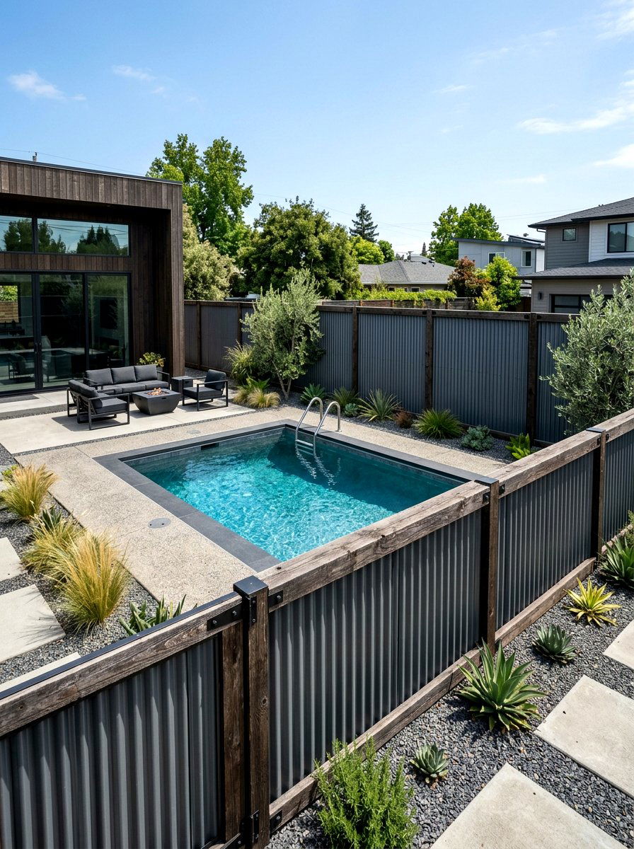 Corrugated Metal Pool Fence - 30 pool fence ideas