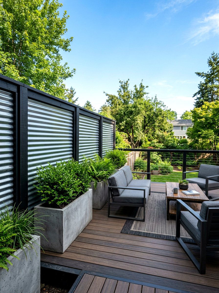 Corrugated Metal Privacy Fence - 30 deck privacy wall ideas
