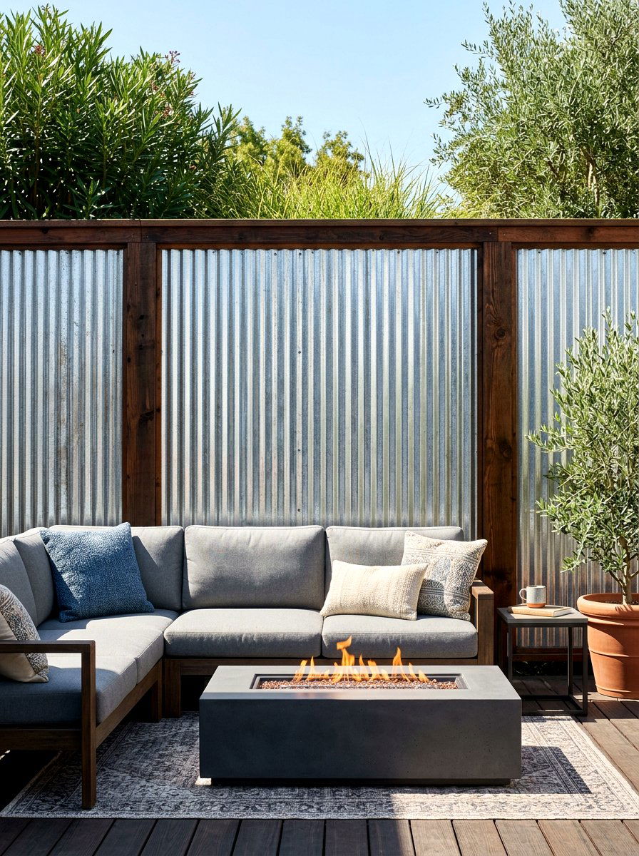 Corrugated Metal Privacy Wall - 30 outdoor room divider ideas