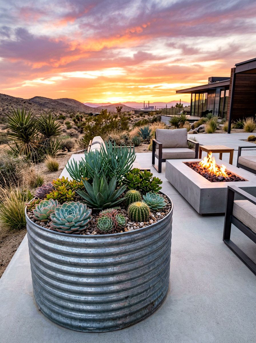 Corrugated Metal Round Planter - 30 metal planter ideas