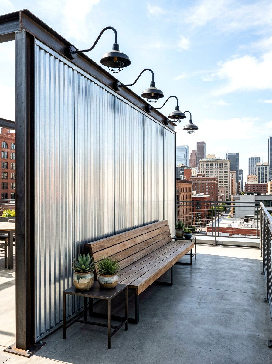 Corrugated Metal Screen - 30 rooftop privacy screen ideas
